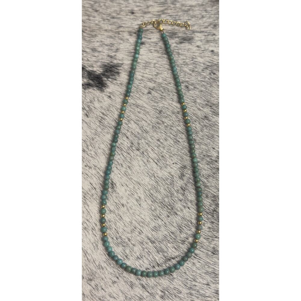 Native American Gold Over Sterling Navajo Pearl Turquoise Round Necklace 18”-20”